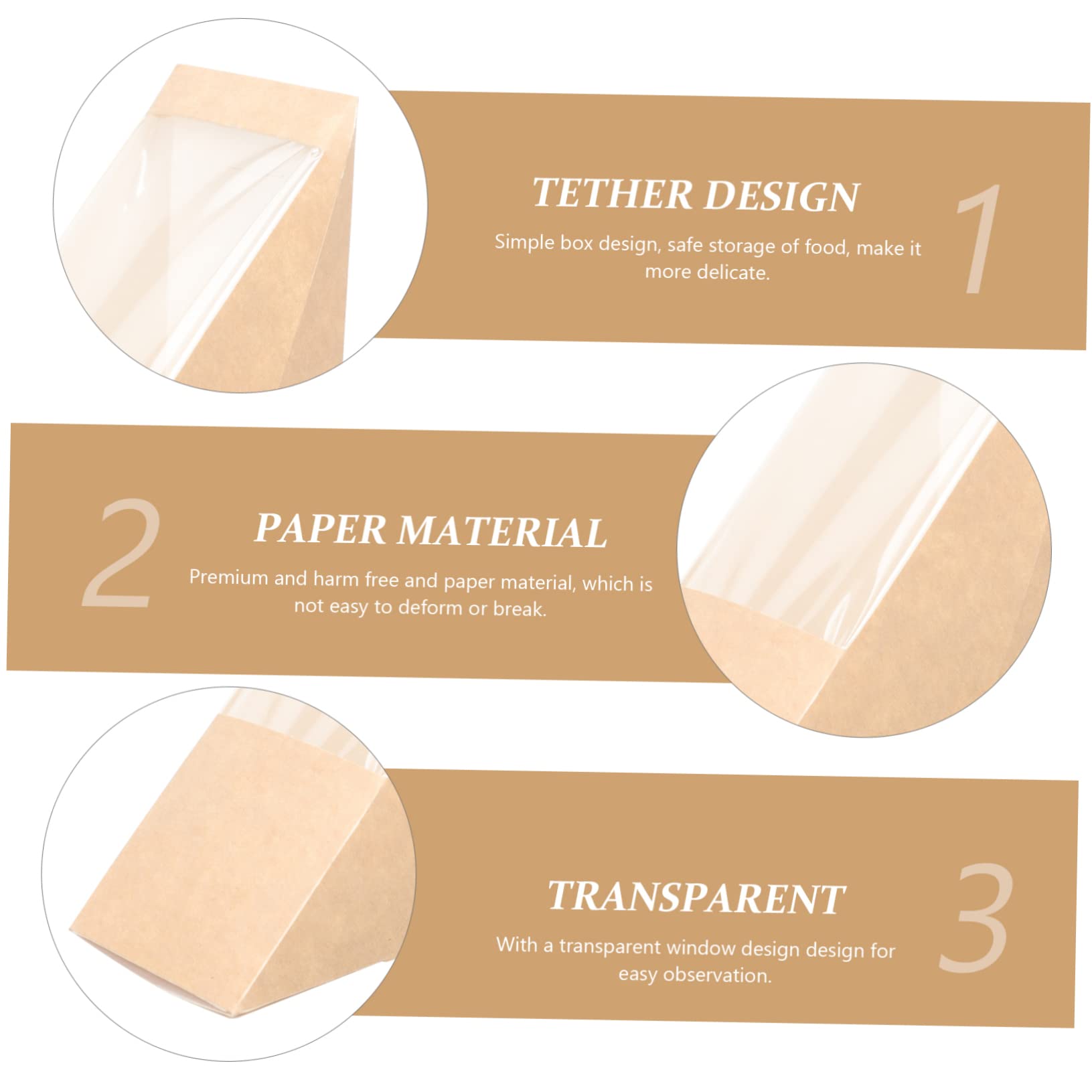 Alipis 100pièces Boîtes à Emporter Chinoises Papier Boîtes Kraft Triangulaires Pour Sandwichs Gâteaux Et Desserts