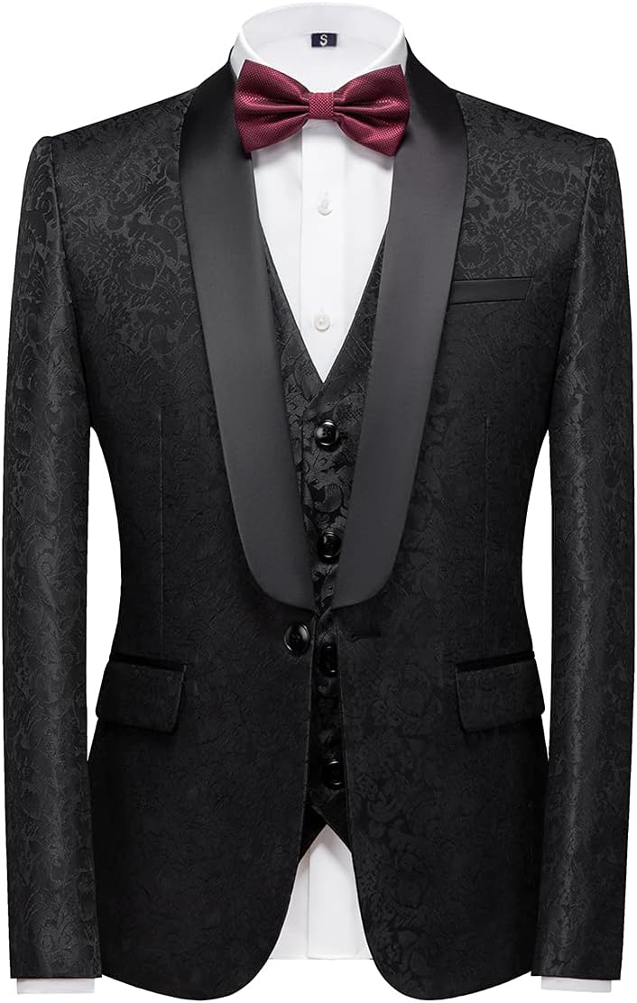 KUDORO Mens Suits Slim Fit 3 Piece Tuxedo Suit Set for Prom Wedding Party Paisley Jacket Vest Pants Homecoming Outfit - Image 2