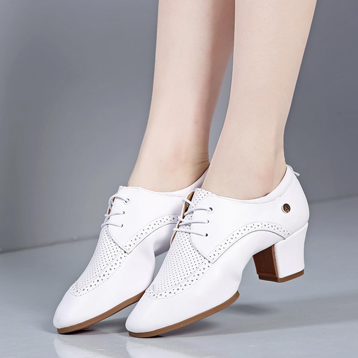 Mujer Zapatos de Baile Latino Transpirables con Cordones Cerrada Zapatos de Baile de salón Tango Salsa Tacón 3.5 cm