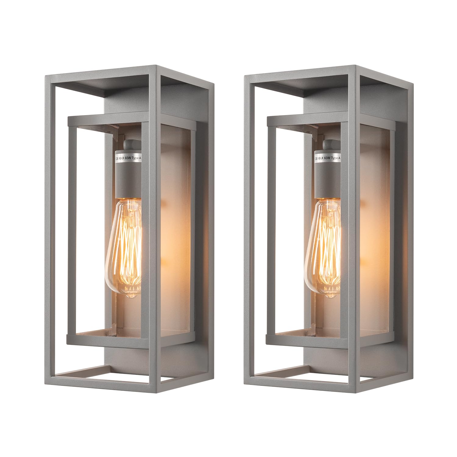 mirrea 14" Classic Outdoor Wall Sconce 1 Light in Rectangular Metal Frame and Clear Glass Shade Waterproof Porch Light Patio Light Pack of 2 (Matte Gray)