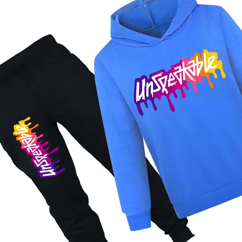 Set di tuta da ginnastica per bambini, 2 pezzi, felpa con cappuccio e pantaloni stampati con lettere per 1-13 anni, vestibilità comoda, lavabile in lavatrice, unisex, diversi colori, diverse