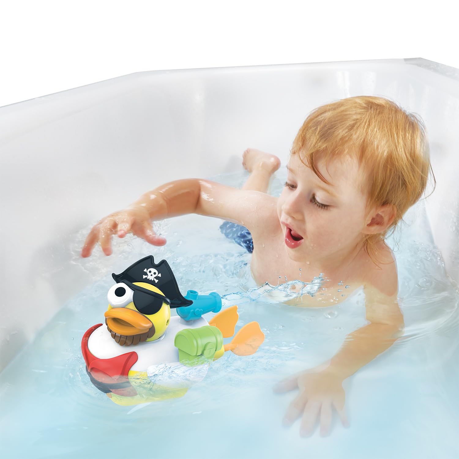 Yookidoo - Jet Duck, papera pirata, Giocattolo da Bagno a Batteria, con Cannone Spara acqua e Portaoggetti, per Bambini da 2-6 Anni