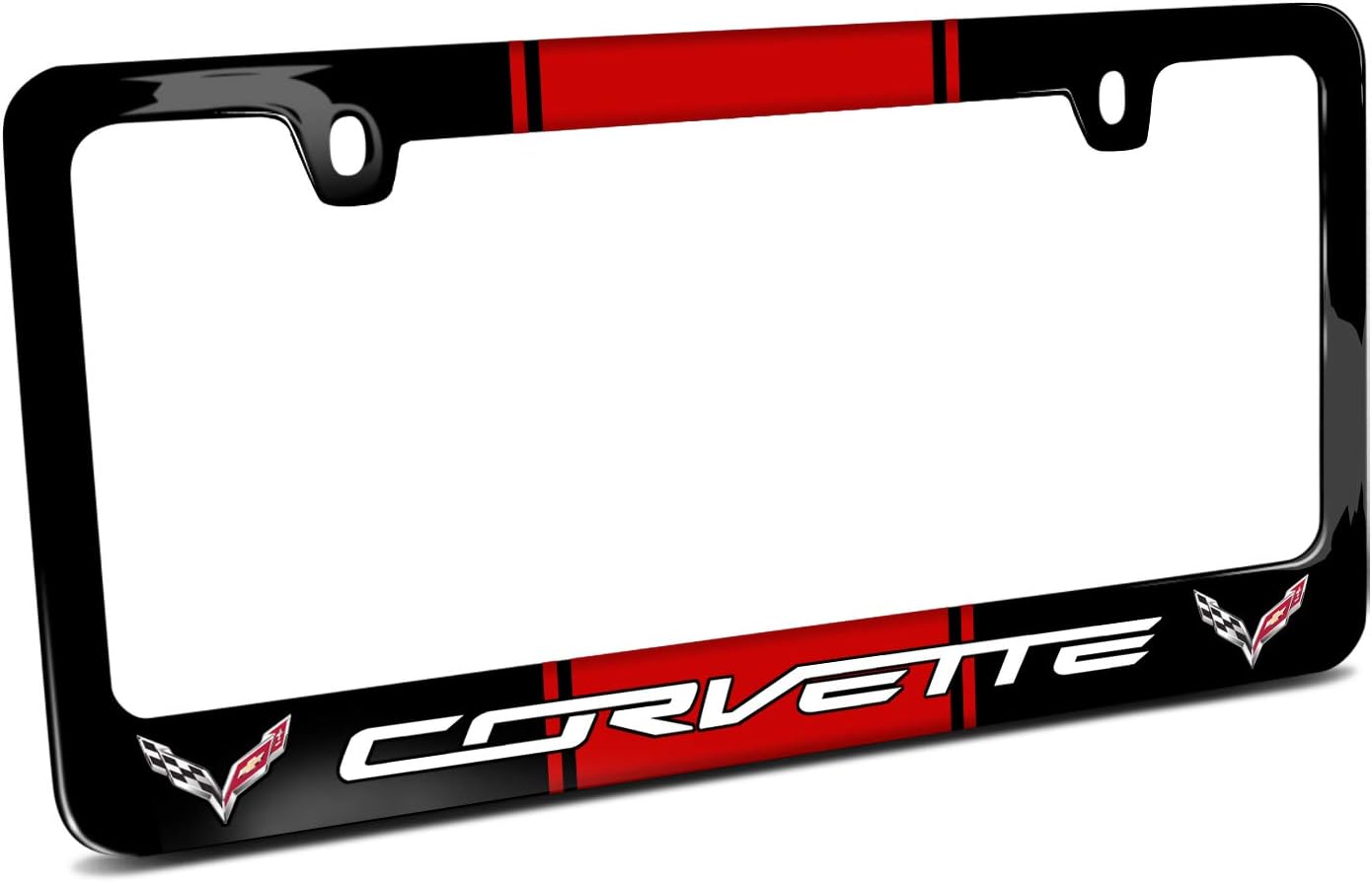 iPick Image Made for Chevrolet 2014 Corvette C7 Dual Logo Racing Stripe Metal License Plate Frame
