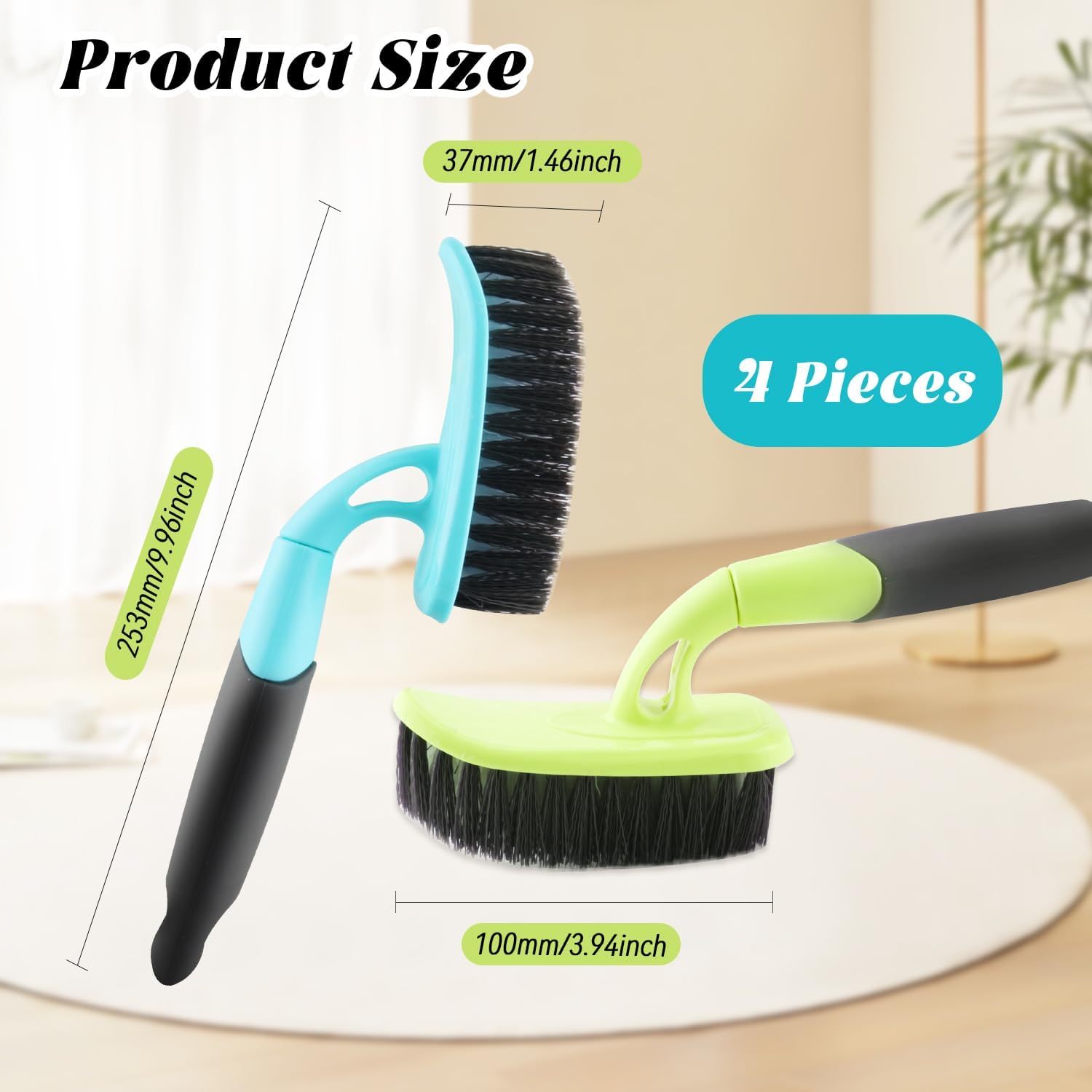 4PCS Bathroom Stiff Scrubber Brush,Long Handle Sink Brush,Edge Corner Cleaning Brush,Durable Stiff Bristles Heavy Duty Brush for Bathroom,Shower,Sink,Carpet,Floor,2 Green,2 Blue