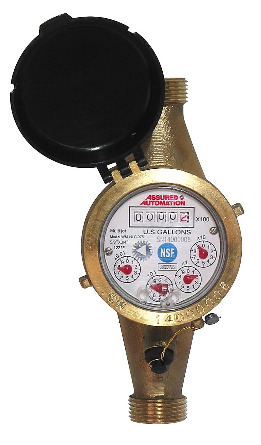 1” Water Meter: No Lead Brass, NSF Certified, Multi-Jet, Gallons (Horizontal Installation)
