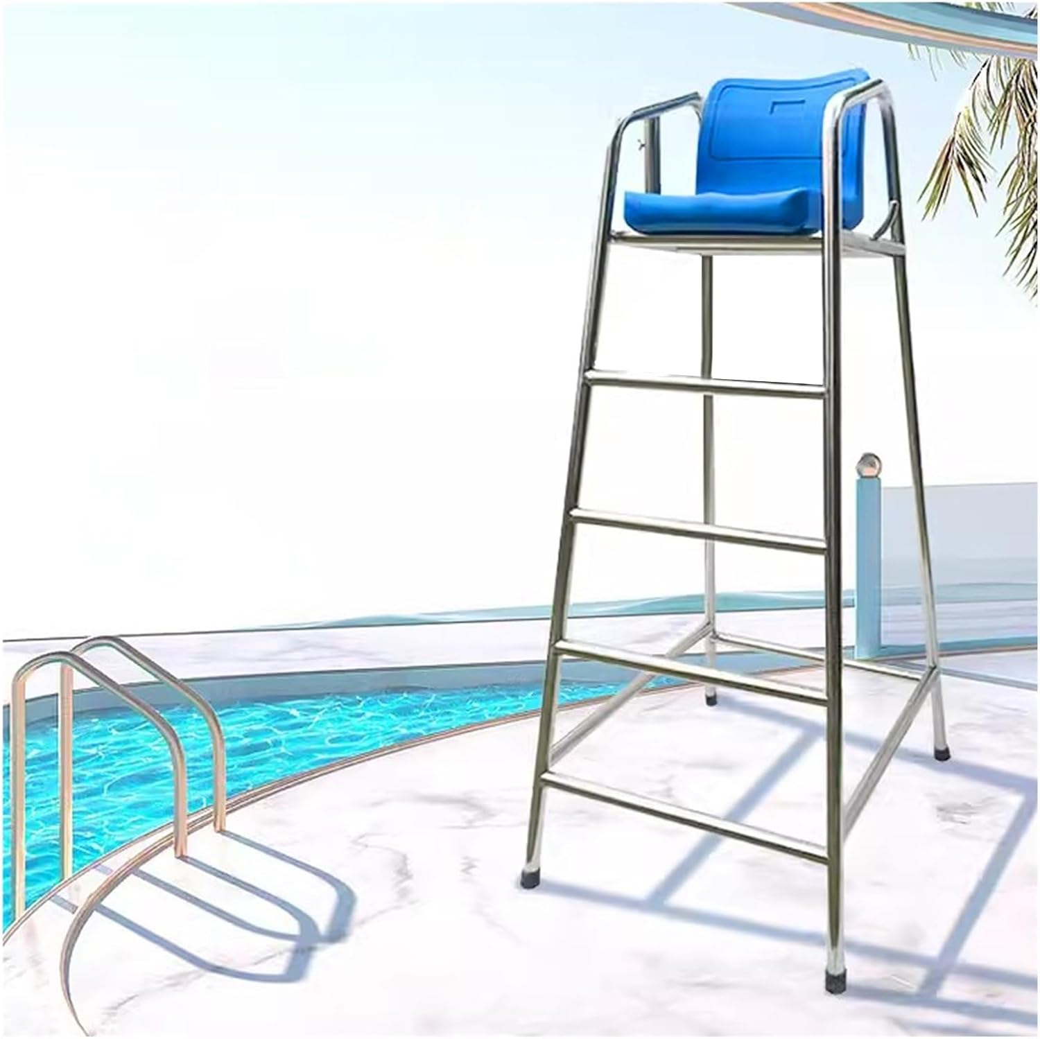 Tall Lifeguard Chairs,Outdoor Pool Lifeguard Chairs 180cm High, Lakeside/Dock/Seaside Beach/Deck Pool Life Saving Chair, 304 Stainless Steel Swimming Match Umpire Chair/Pool Rescue Ladder,