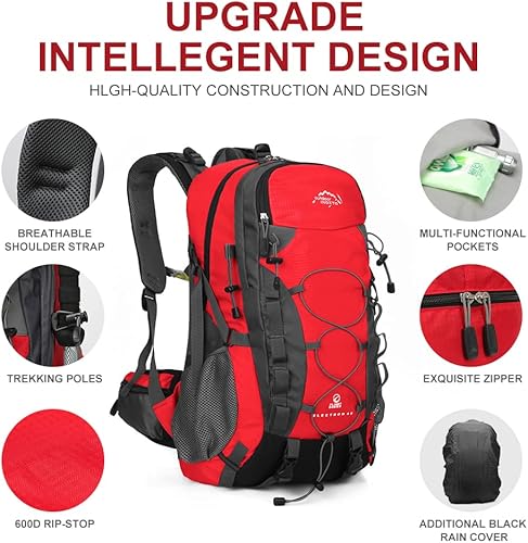 Miniatura 3 de INOXTO Mochila de senderismo ligera 35L/40L Mochila de día de senderismo con cubierta impermeable contra lluvia para viajes, camping al aire libre