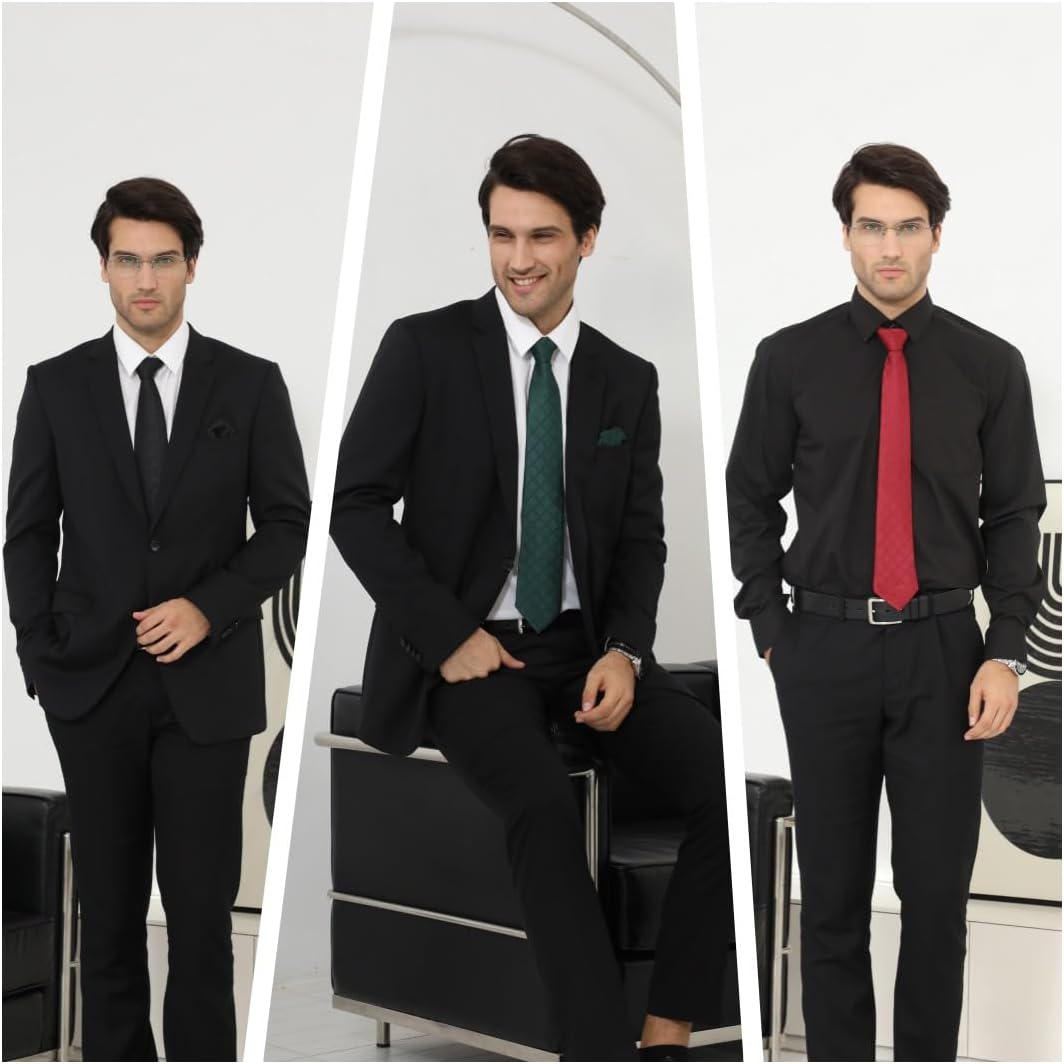 HISDERN Ties for Men Silk Extra Long Tie and Pocket Square Classic Plaid Checkered 63 inches Men's Neckties Business - Image 4