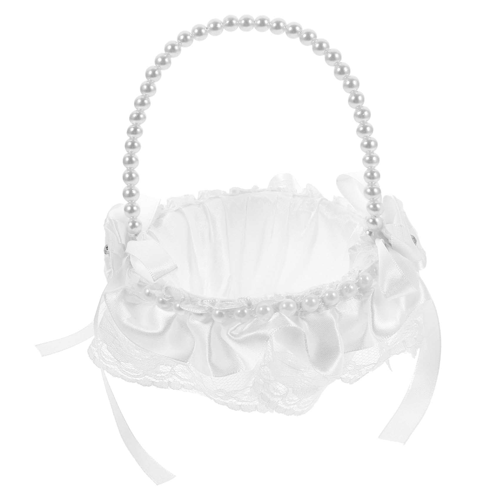 Alipis 4pièces Panier Fleuri Dentelle Romantique Pour Demoiselle Honneur Panier à Bonbons Élégant Avec Poignée Perles Pour Mariage Décoration De Cérémonie Et Transport De Fleurs