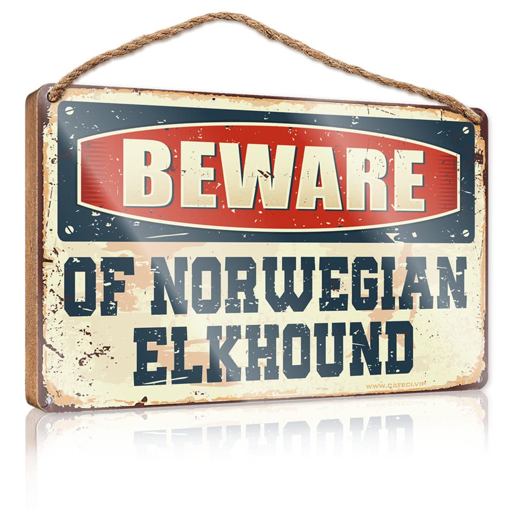 FZFN Winter Door Sign Beware Of Norwegian Elkhound Wooden Sign Room Decor For Men Wood Sign With Sayings(15X28CM)