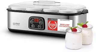 TZS First Austria - Yaourtière électrique 25W avec 8 pots en verre de 180 ml pour jusqu'à 1,4L de yaourt fait maison - Avec température de 20-55°C, arrêt automatique et écran LCD - Blanc