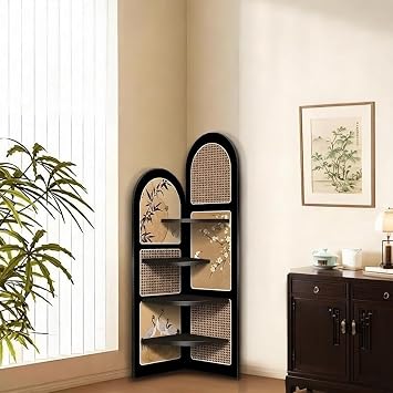 Corner Bookshelf with Storage, 4-Tier Freestanding Storage Shelf, Decorative Vertical Display Shelf, Storage Rack for Living Room Bedroom OfficeA,Small
