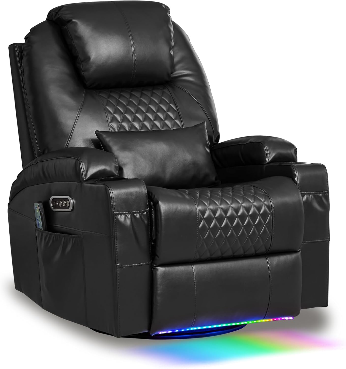 AHMED Dual Motor Power Swivel Rocker Recliner Chair with Massage & Heat, Electric Glider Rocking Chairs with Cup Holders,LED Lights, USB A/USB C Ports for Living Room, Nursery, Black