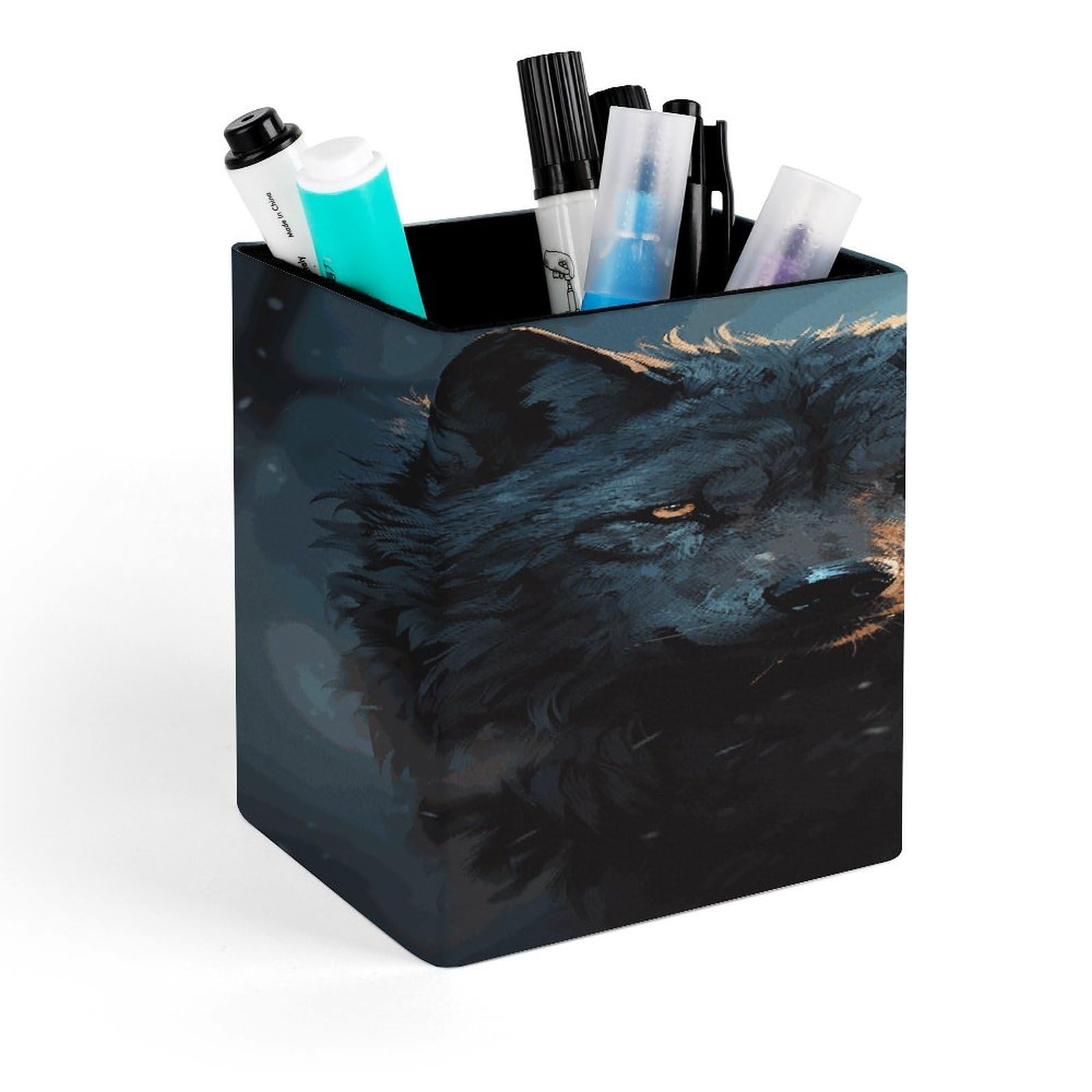 FekiLoot Fantasy Wolf Pen Holder Personalized Desktop Pencil Holders Case Office Accessories Container Box for Square Pen Cup Desktop Organizer Makeup Brush Holder Caddy Storage