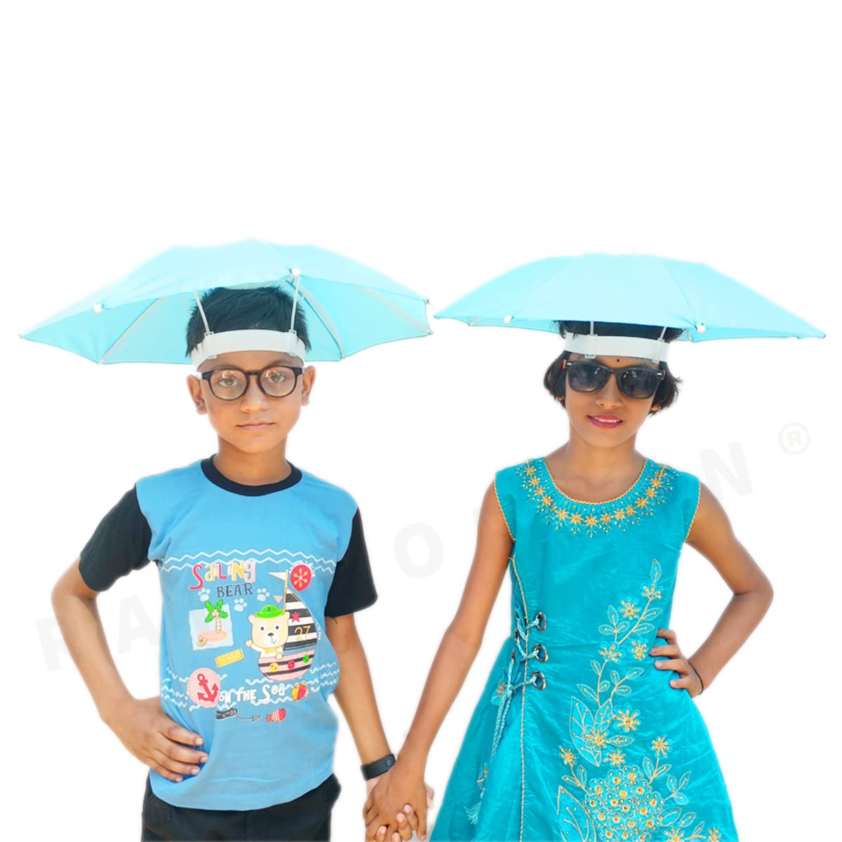 Hat Umbrella for Kids Cyan Color Soft Plastic Hat Cap Umbrella for Men Women and Adults UV & Rain Protection Hat Umbrella for Kids boys and Girls (Cyan) (Pack of 2)-image-16