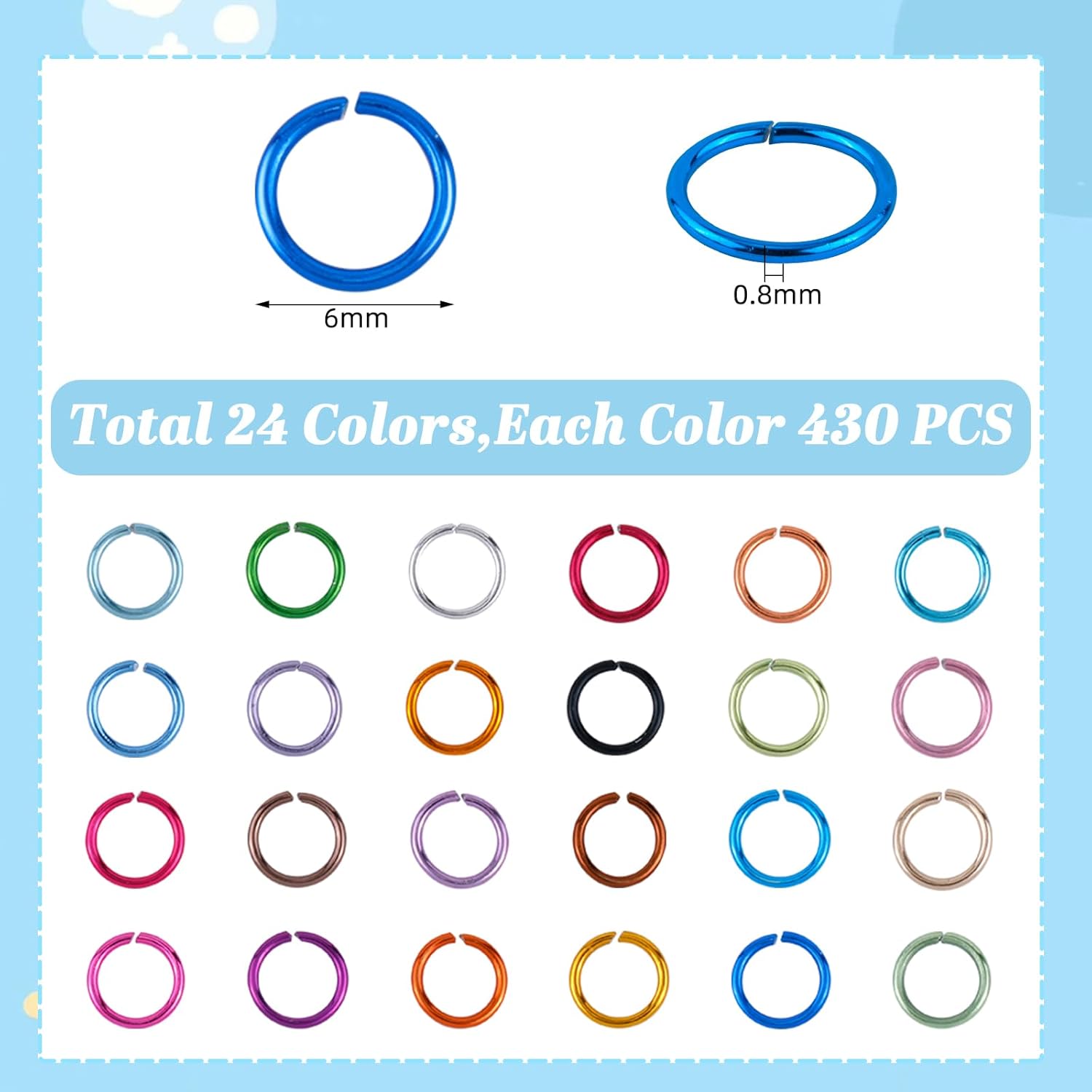 10320 Pcs 24 Colors Aluminum 6mm Jump Rings for Jewelry Making Colored Jump Ring Chainmail Rings for Necklaces Bracelet Earring Jewelry Making(6mm) - Image 2