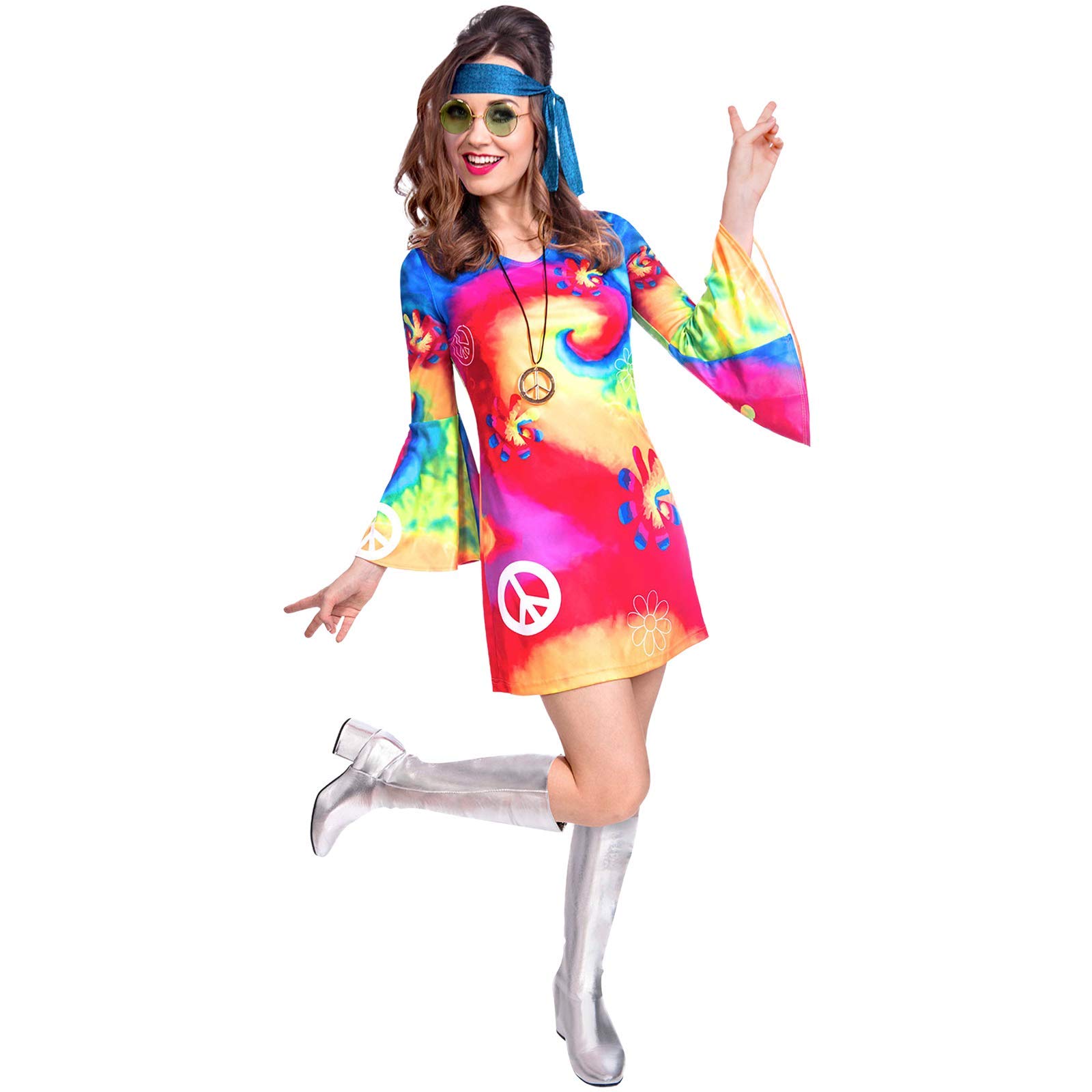 Amscan 9905131 - Women's 1960's Free Spirit Hippy Woman Adults Fancy Dress Costume Size: 8-10