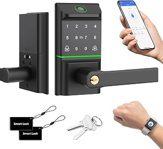 MYPIN Smart-Türschloss mit Fingerabdruck, App-Steuerung, Touchscreen-Tastatur, einfache Installation, Arbeit mit Apple Watch, perfekt für Außen/Innen/Eingang/Zimmertüren