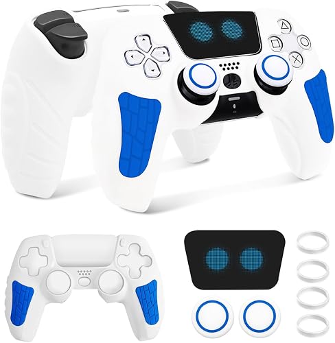 ZORBES Game Controller Cover for PS5, Xbox One - Ergonomic Design, Protect and Customize - White, Soft Plastic Cover with Thumb Grip Caps & Touchpad Sticker