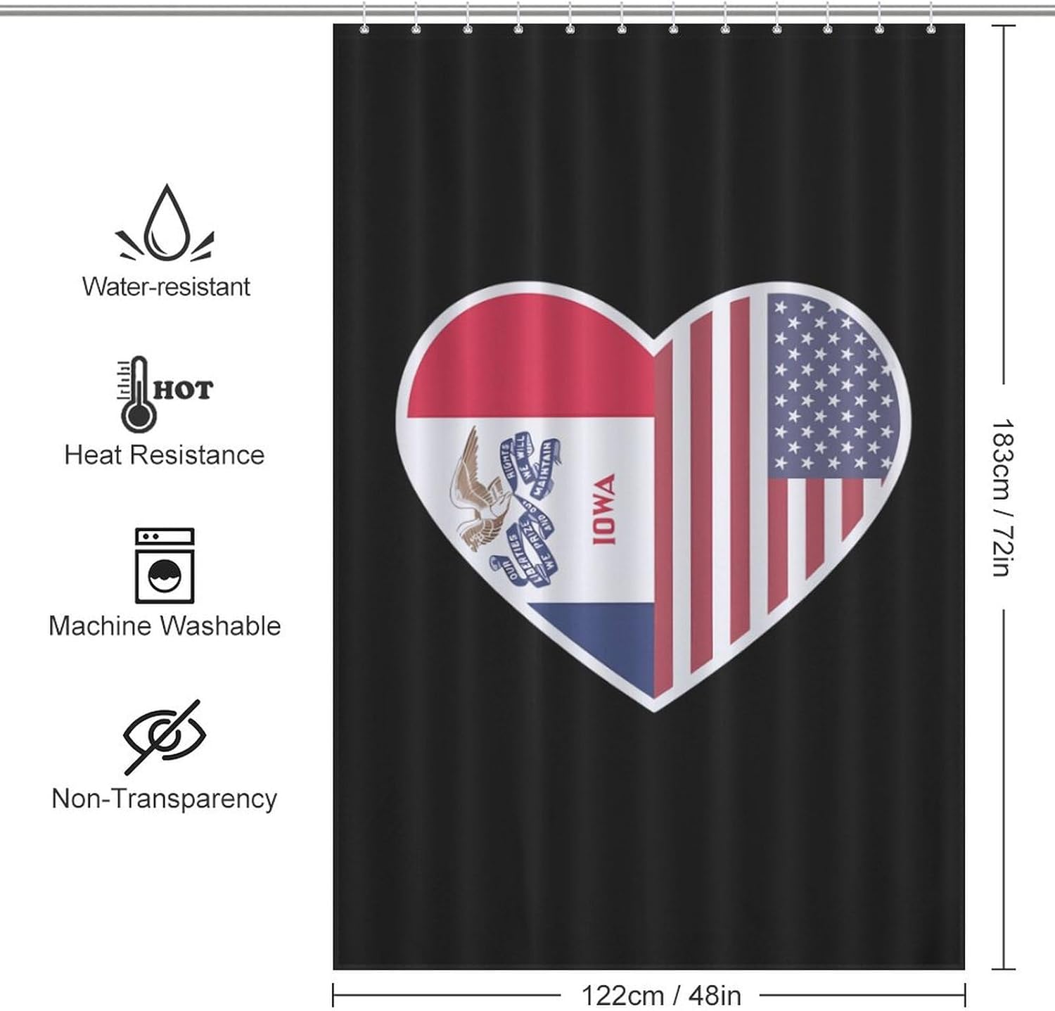 U.S. and Iowa Flag Funny Shower Curtains Washable Bath Curtain Liner with Hooks for Bathroom Bath Tubs
