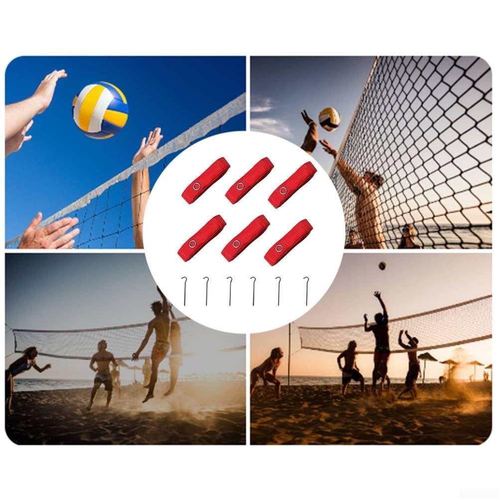 Kit de marquage de ligne de terrain de volleyball de plage 8 x 16 m, rouge, avec piquets, corde en nylon et clous de sol
