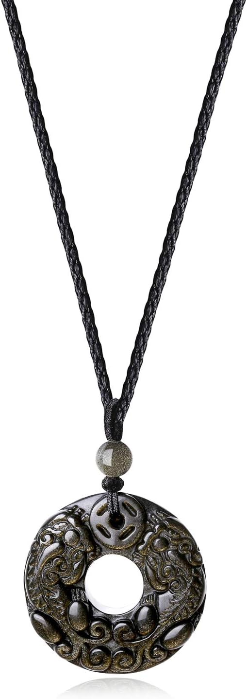 COAI Chinese Fengshui Necklace Black Obsidian Necklace Pixiu Necklace for Men Women