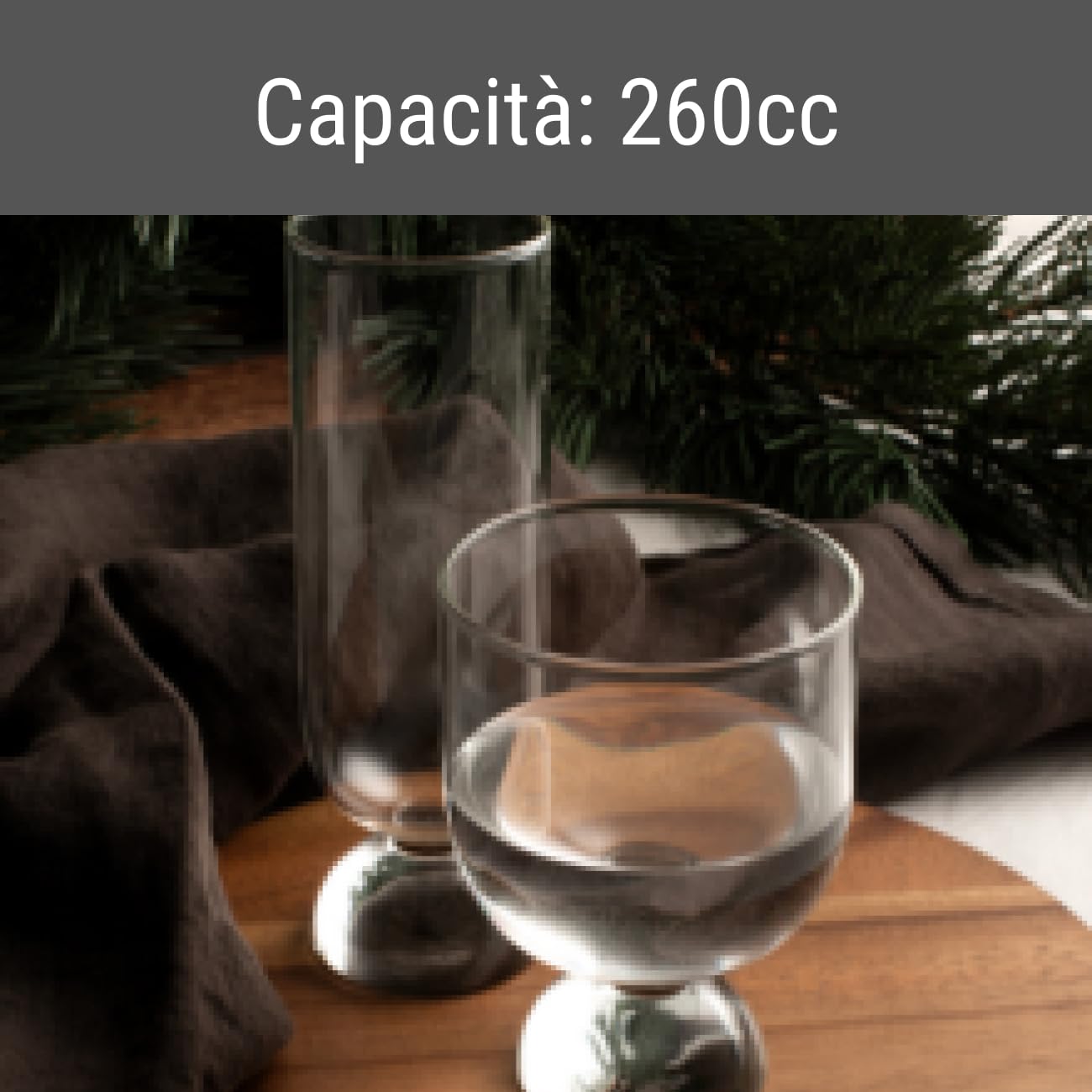 H&H-Modern, Set 6 Calici, 260 cc, in vetro borosilicato, trasparenti, bicchieri raffinati e contemporanei