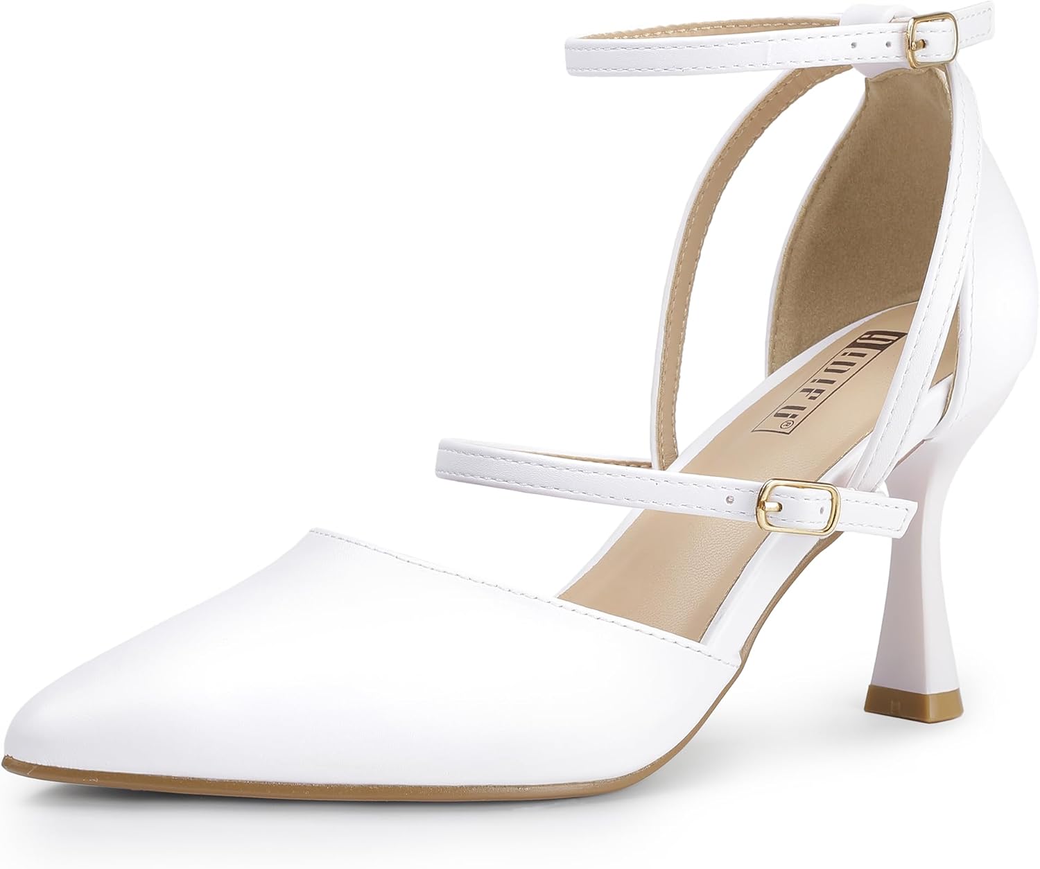 IDIFU IN3 Closed Toe Heels Women's Pumps Strappy High Pointed Toe Kitten Medium Heels Wedding Prom Work Office Dress Shoes for Women Dressy Comfortable Ankle Strap Pumps Shoes