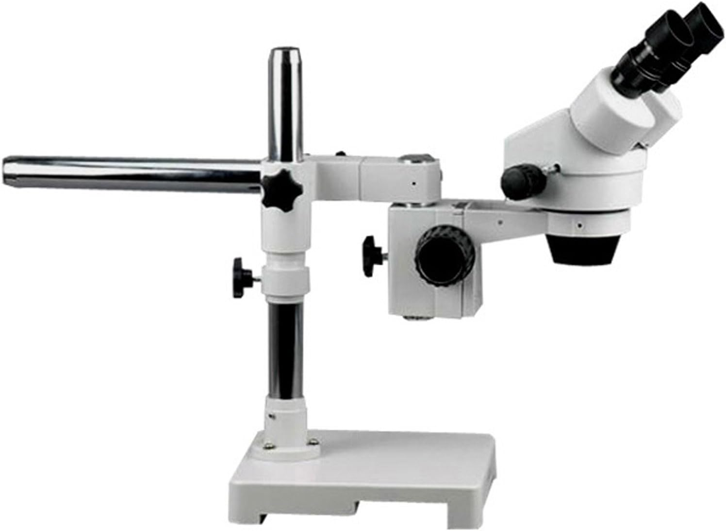 AmScope SM-3BZ-FOD Professional Binocular Stereo Zoom Microscope, WH10x Eyepieces, 3.5X-90X Magnification, 0.7X-4.5X Zoom Objective, Dual-Gooseneck Fiber-Optic Light, Single-Arm Boom Stand, 110V-120V, Includes 0.5x and 2.0x Barlow Lens