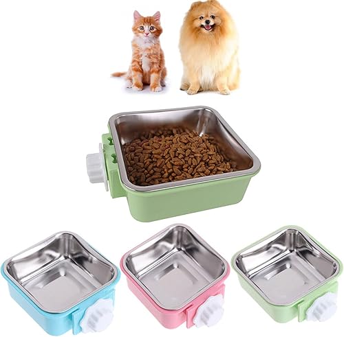 Cuenco para perro, de acero inoxidable, extraíble, para colgar alimentos y agua, para mascotas, con soporte para pernos para perros, cachorros,