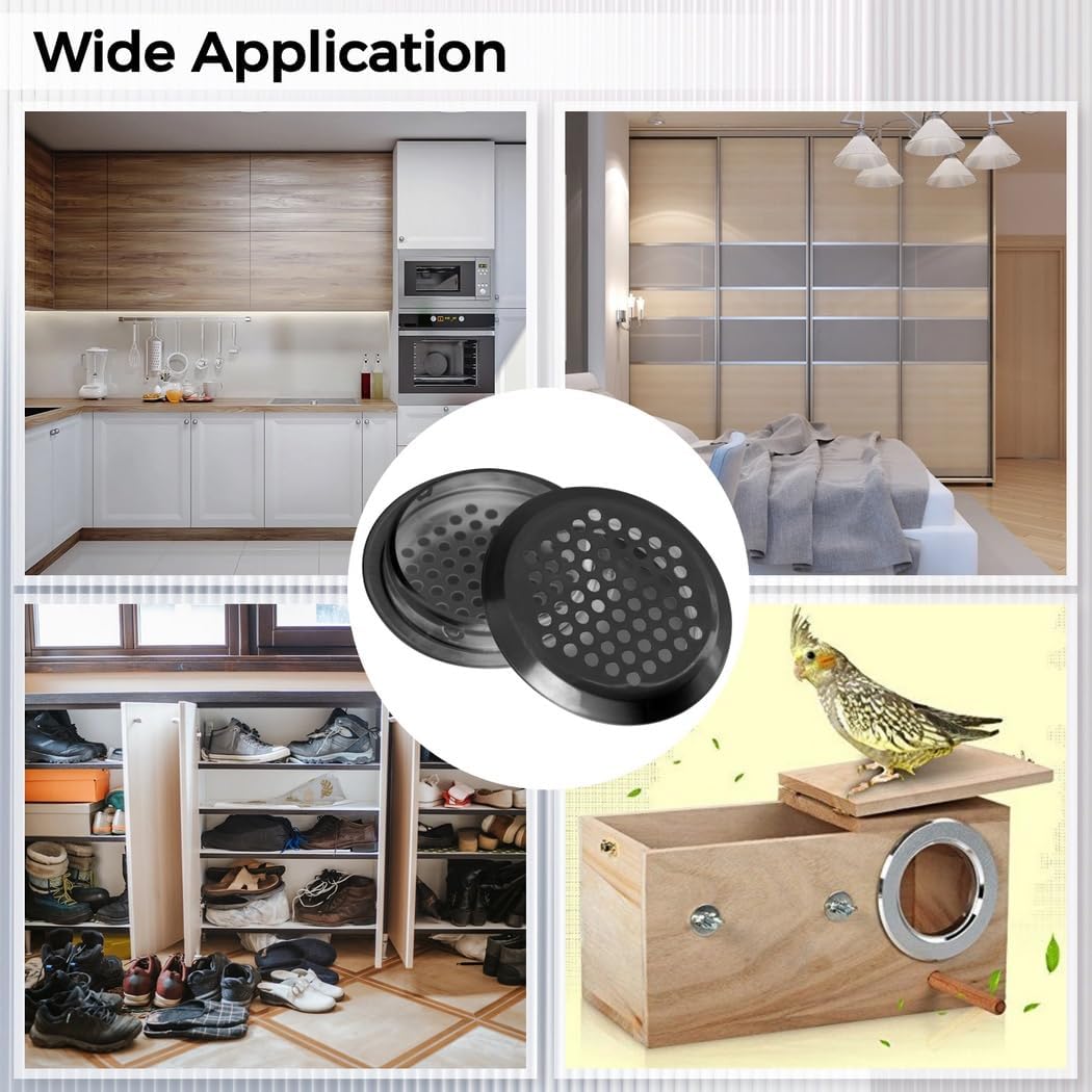 40 Pcs Black Circular Soffit Vents, Stainless Steel Mesh, 2-Inch Round Vents For Kitchen, Bathroom, Shoe Cabinets