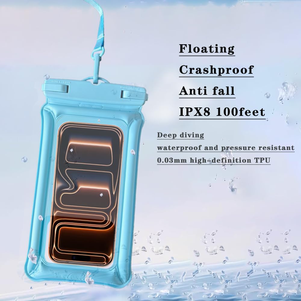 Floating Waterproof Phone Pouch,Dry Bag for Phone,Universal Waterproof Phone Case for iPhone 17 16 15 14 13 12 11 Pro Max, Essentials for Beach, Diving, Water-Sports -2packs (Blue)
