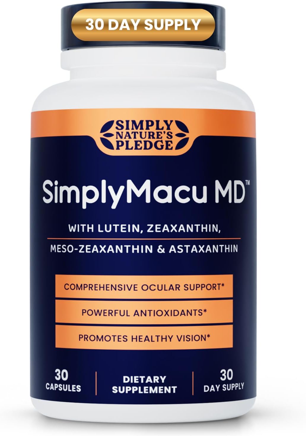 Simply Macu MD – Advanced Vision Support Supplement with Lutein, Zeaxanthin, Meso-Zeaxanthin & Astaxanthin – Bilberry Extract – Vegan, Non-GMO, Gluten Free – 30 Day Supply (30 Capsules)