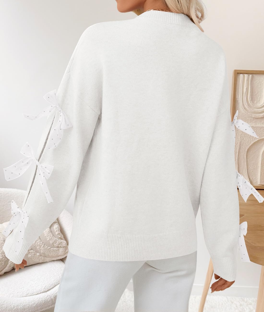 ZESICA Women's Oversized Bow Sweaters Fall 2026 Cute Crewneck Long Sleeve Knit Pullover Sweater Jumper Tops - Image 3