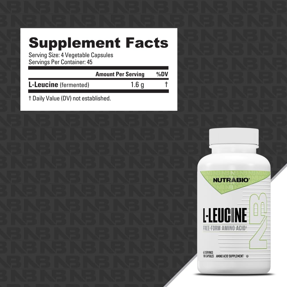 NutraBio L-Leucine Supplement - Optimal Amino Acid for Muscle Growth & Recovery - Naturally Fermented Free Form Leucine Amino Acids Supplement- Vegan, Non-GMO, Gluten Free - 400mg, 180 Capsules image 2
