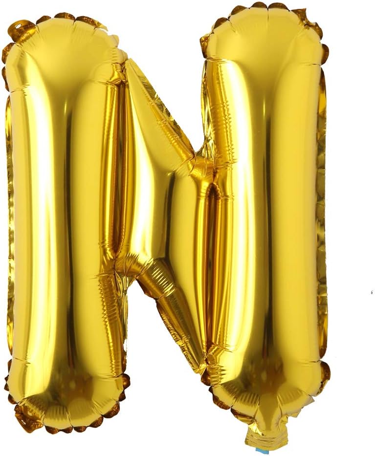 REIANS 16" inch Single Gold Alphabet Letter Number Balloons Aluminum Hanging Foil Film Balloon Wedding Birthday Party Decoration Banner Air Mylar Balloons (16 inch Gold N)