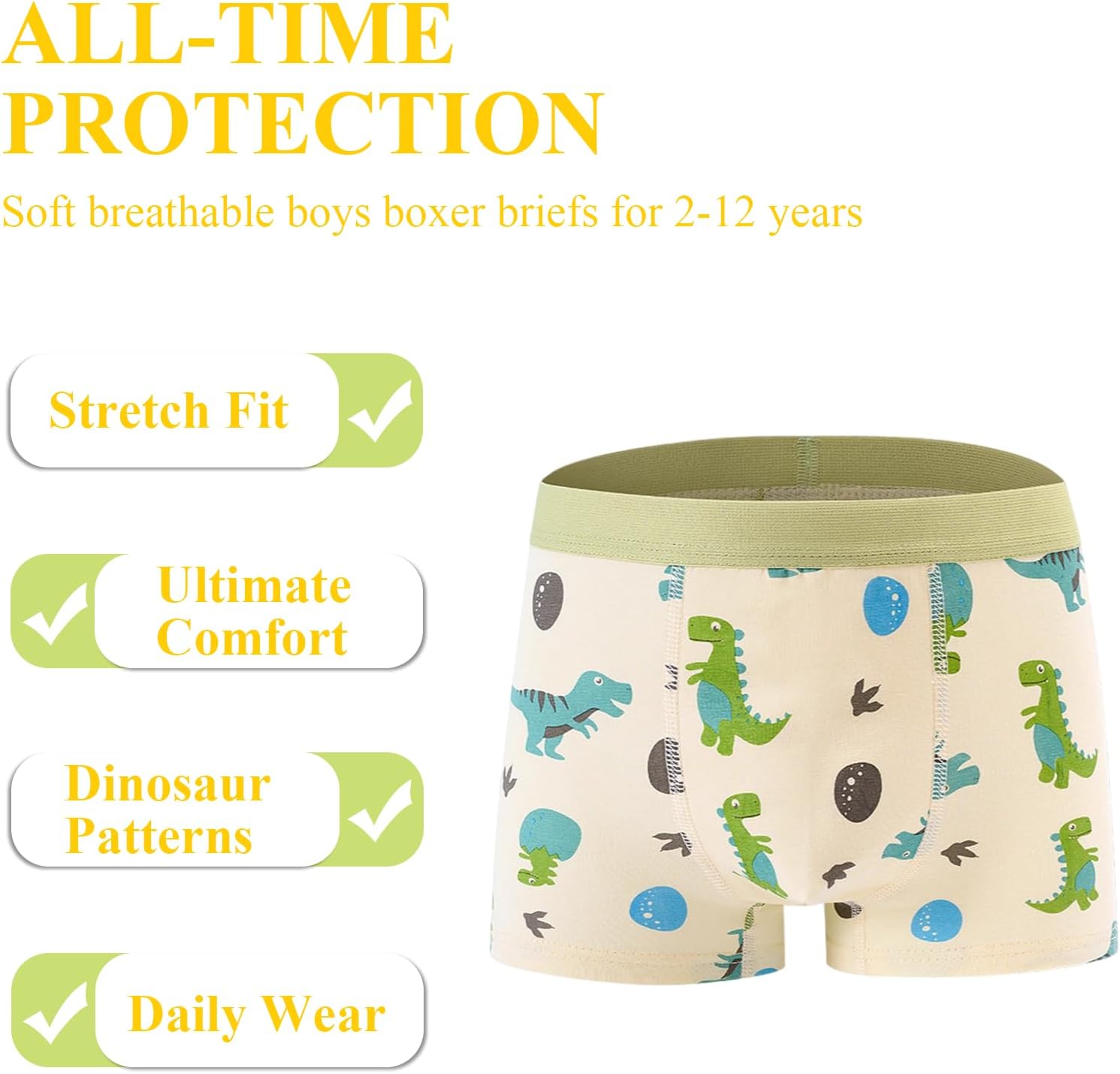 Boys Boxer Briefs Soft Comfortable Boy Shorts Dinosaur Pattern Boxer Shorts Underwear 12 Pack, 2-12 Years