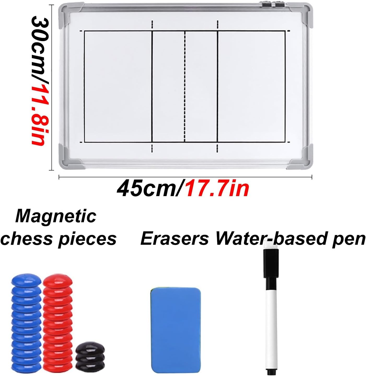 Volleyball Coaching Board, Double-Side Volleyball Coaching Whiteboard, with Magnetic Chess Pieces and Pen, Aluminum Alloy Edging, for Training