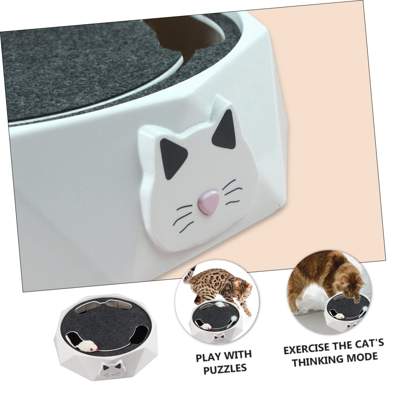 COLLBATH Jouet Électrique pour Chat Souris Électronique à Cache-Cache | Abs Blanc, 3 Piles Aa Incluses, Action de Fouissage Portable, Expérience de Chasse Simulée