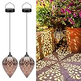 ✿Linterna colgante solar✿ Con la forma de aceituna hexagonal única con patrones exquisitos y únicos. Mostrará una hermosa proyección por la noche y creará un ambiente cálido y encantador. Decoración perfecta para jardín, patio, terraza, camino y césped.