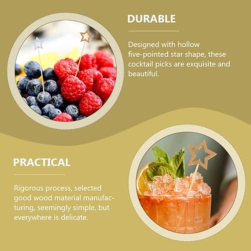 Miniatura 4 de 100 palitos de cóctel de estrellas doradas, palitos de fruta de madera para pasteles, bebidas, decoración de fiestas, 5.51 pulgadas