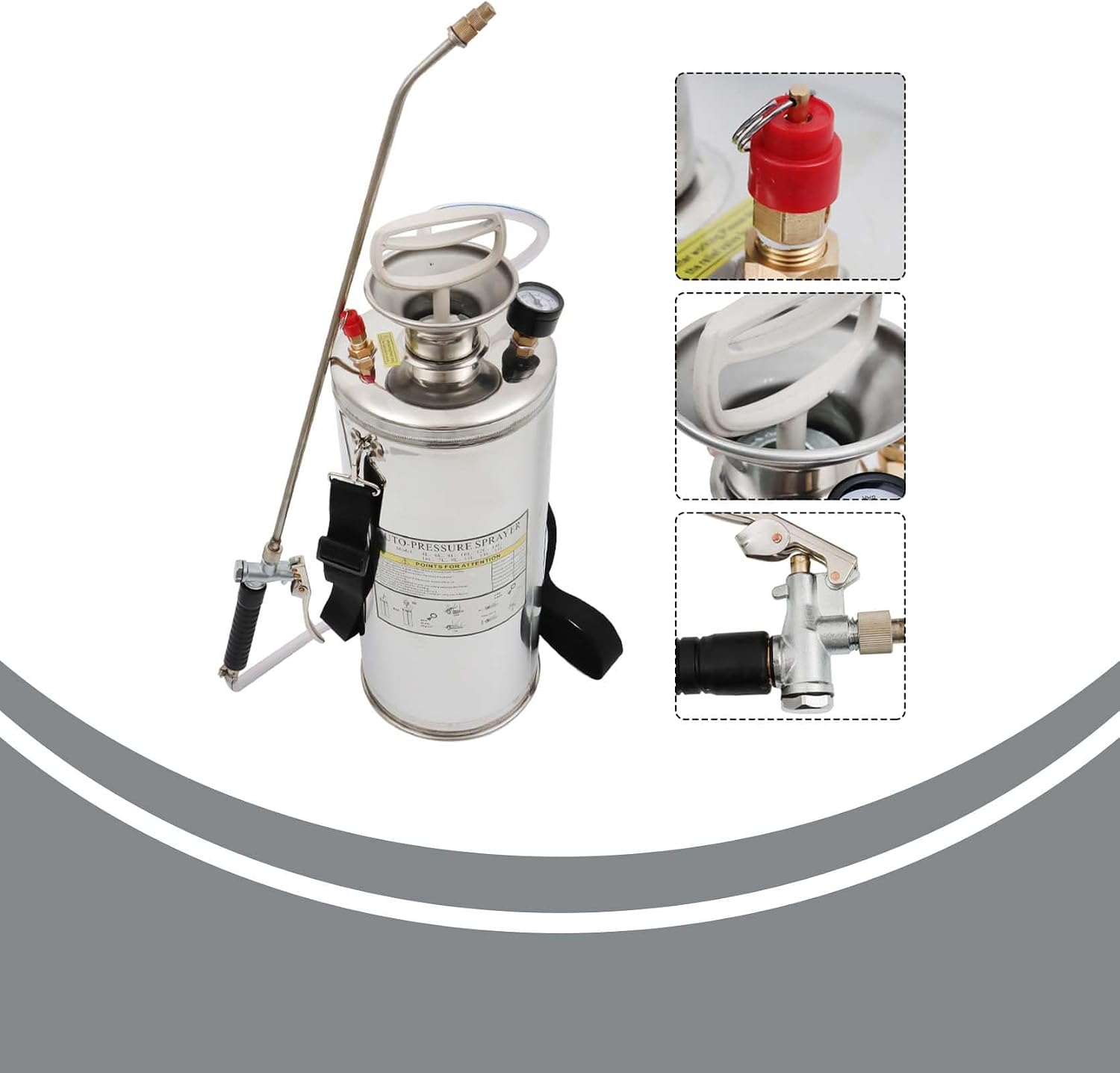 2-Gallon Stainless Steel Sprayer with 20-Inch Nozzle and 3-Foot Hose 8-Liter Large-Capacity Agricultural Spraying Equipment Garden and Lawn Spraye
