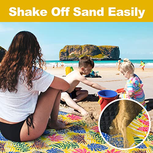 PY SUPER MODE Picnic Blankets Extra Large, Waterproof Foldable Outdoor Beach Blanket Oversized 83x79” Sandproof, 3-Layer Picnic Mat for Camping, Hiking, Travel, Park, Concerts-Tropical Color Leaf
