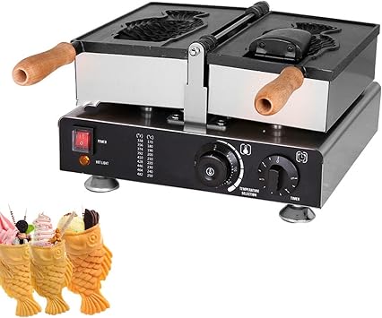 Taiyaki Fish Waffle Maker Iron, Electric Taiyaki Machine, Commercial Use Jam or Ice Cream Waffle Maker, Nonstick Coating, Stainless Steel Taiyaki Maker, Commercial-Use Ready Color Style1