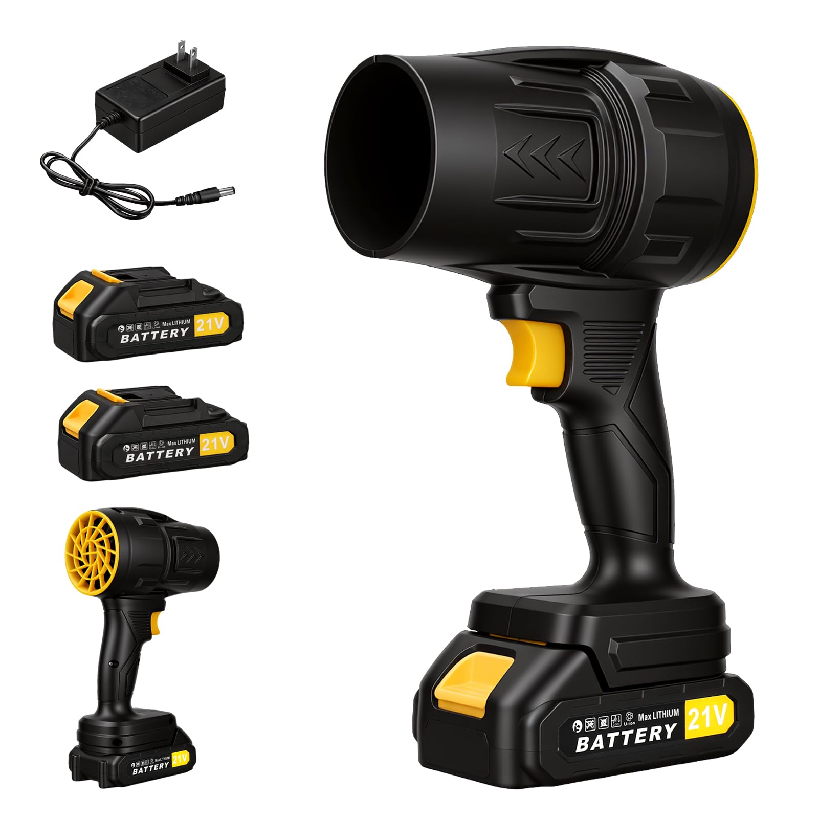 Linotltie 140,000 RPM Cordless Leaf Blower - 21V Electric Handheld Leaf Blower with 2×2.0Ah Batteries & Fast Charger - Lightweight for Patio, Lawn, Yard, Deck Cleaning - Light Black