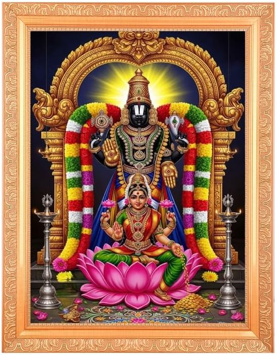 Lord Balaji With Maa Lakshmi Alluring Art Digital Print Photo In Wallhanging Artwork Frame (11 x 14 Inches) OR (27.94 X 35.56 Cm's) Religious Gifting