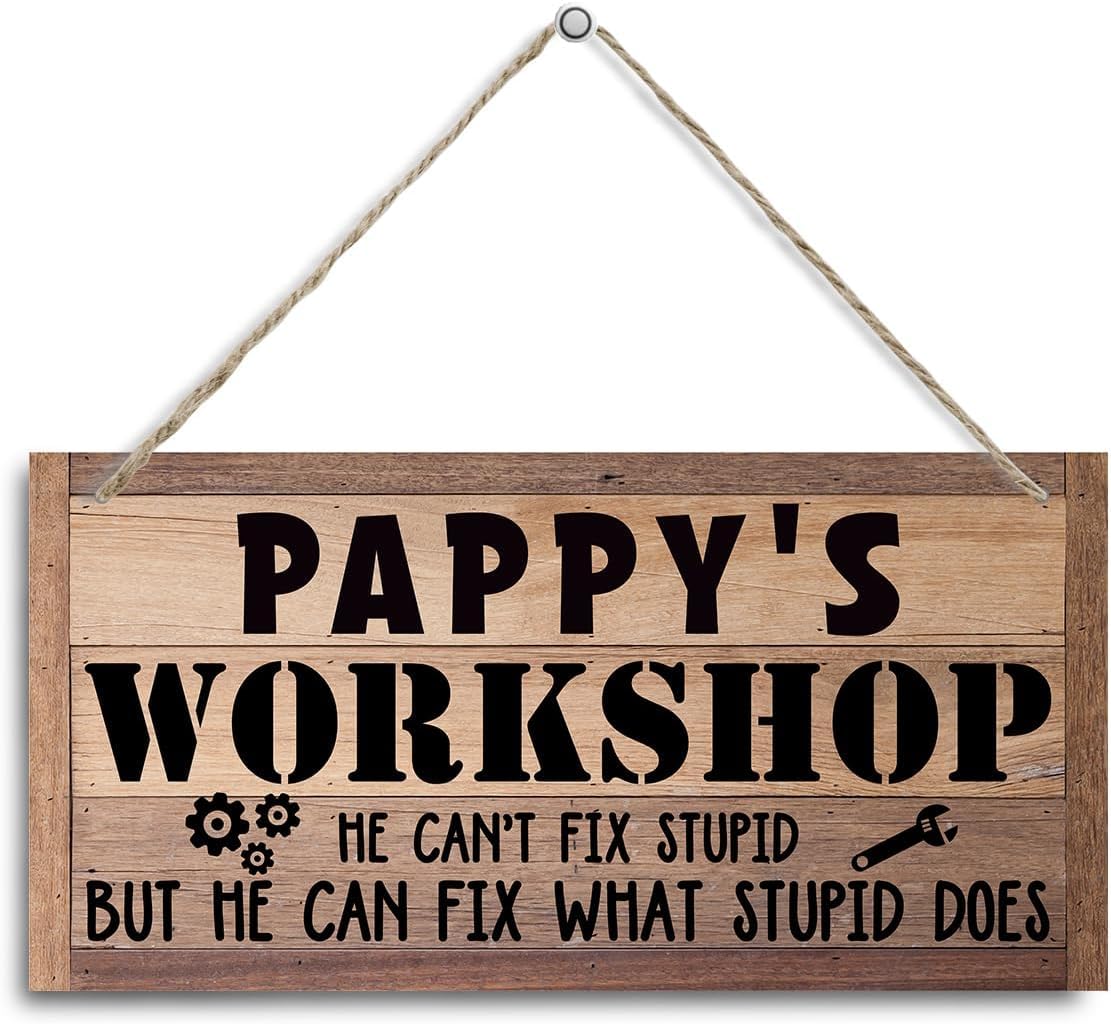 Pibonto Women's Wall Art 6X12 Inch Pappy's Workshop Sign Gift For Pappy,Decor Hanging Wall Plaque Wood Sign,Woodworking Room Decor,Farmhouse Decor For Garage,Funny Workshop Decor,Papa Gift For Birthday Christmas Father's Day