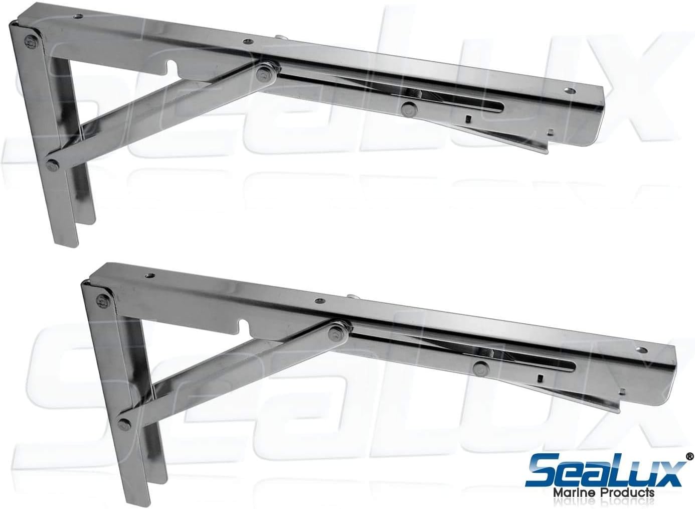 SeaLux Stainless Steel Folding Brackets 90 Degree Shelf, Bench, Table Support 12" Long with Easy Reach Long Release Handle/Max. Bearing 330 lb (Sold as 2 pcs)