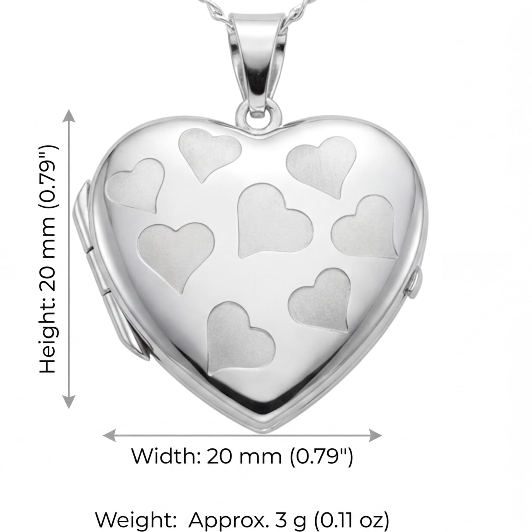 Medaglione a forma di cuore in argento Sterling con 2 finestre per foto, catenina da 45,7 cm e confezione regalo