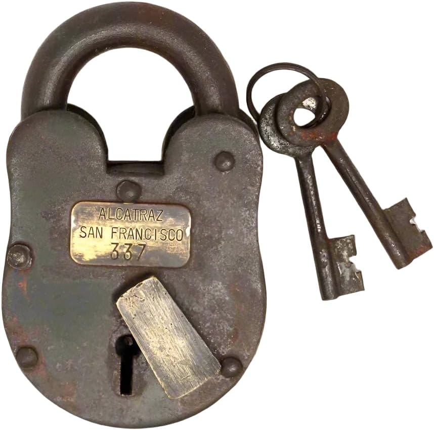 Alcatraz Prison San Francisco Cast Iron Working Lock & Keys with Antique Finish (3" x 5")